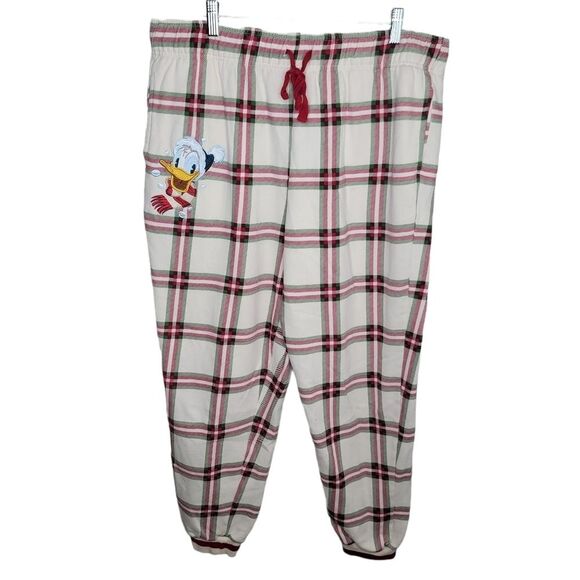 Disney Adult Lounge Pants Donald Duck Holiday Plaid Jogger Sweatpants Large - Picture 2 of 8